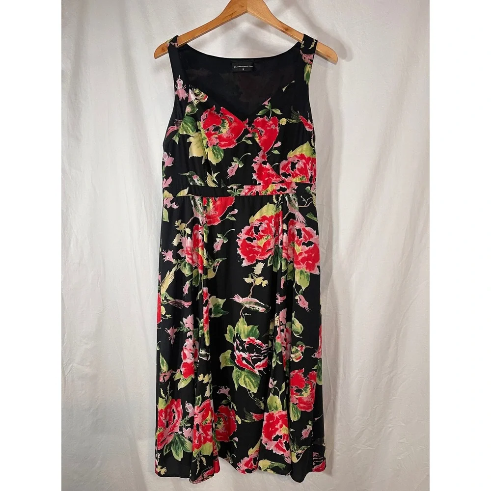 AS Atmosphere Studio Floral Sleeveless Midi Dress Black Red Pink Womens 16